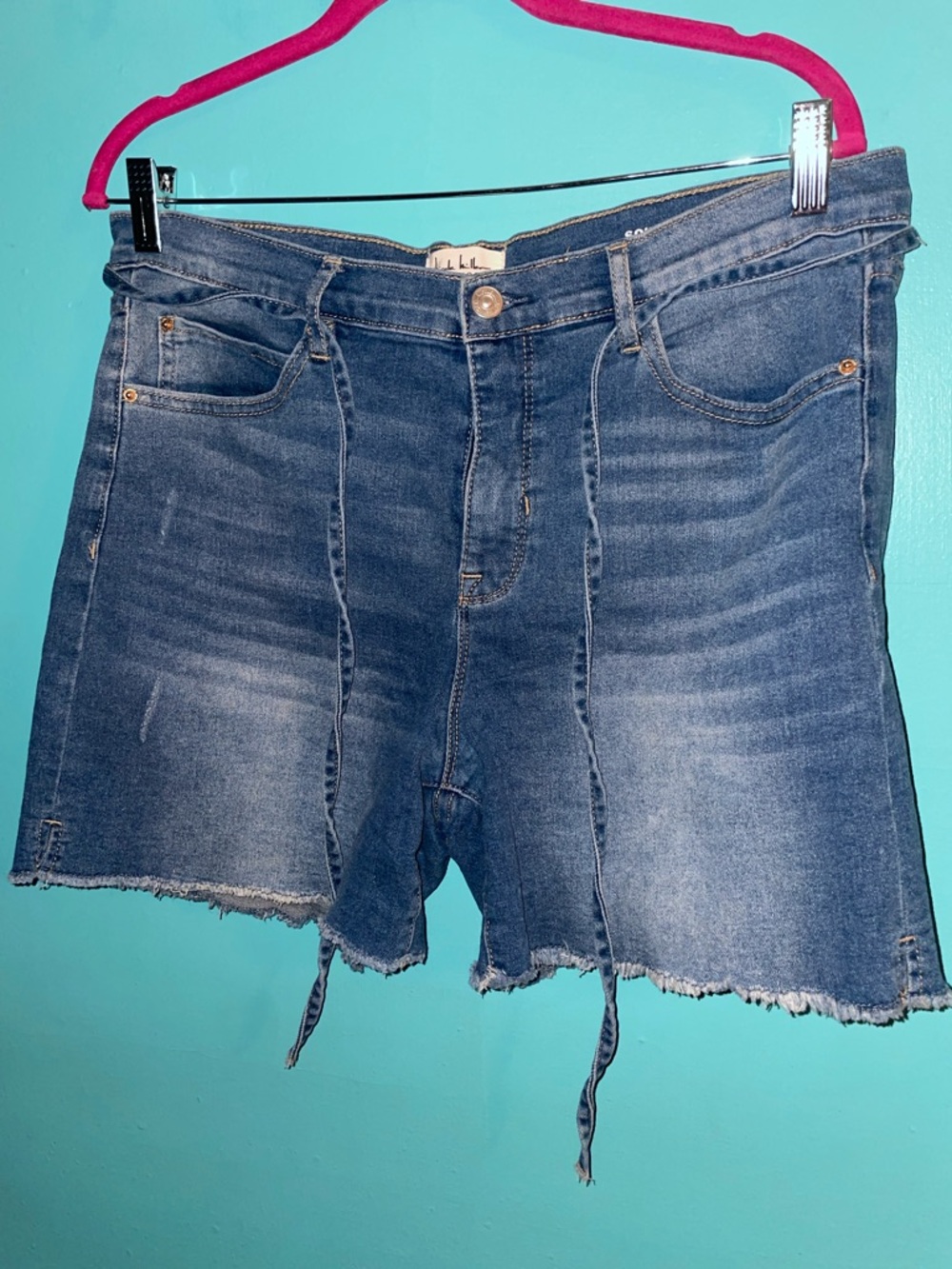 Nicole Miller Raw Hem High-Rise Denim Shorts - Blue